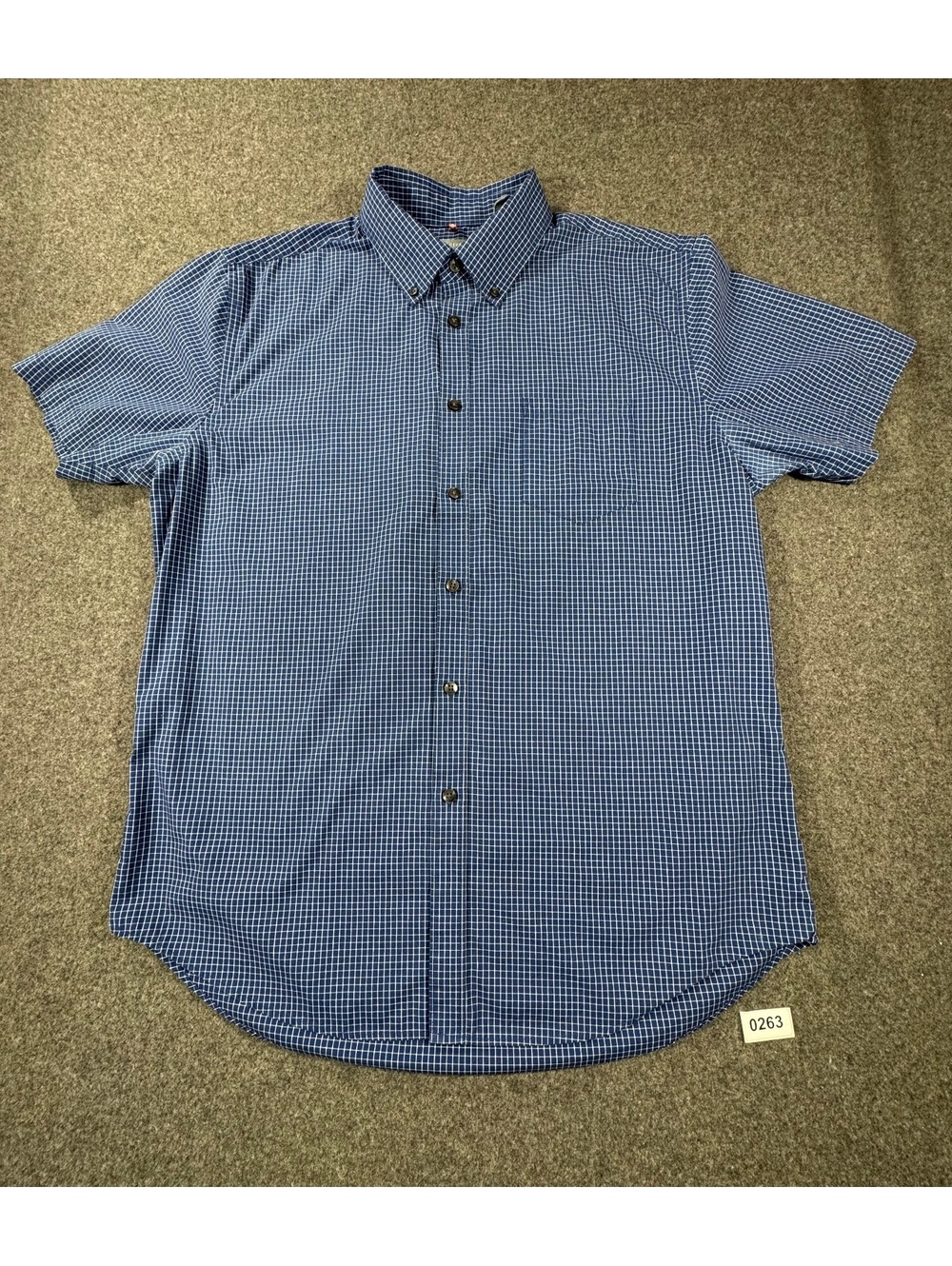 Stylish Men’s Blue & White Check Short Sleeve Shirt Size L (16-16.5)